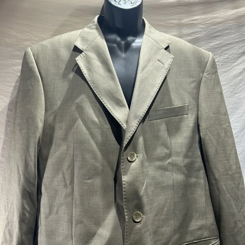 Nick Hilton Mens 44L Super 150s Wool Suit Jacket Blazer Light Olive Green Tan